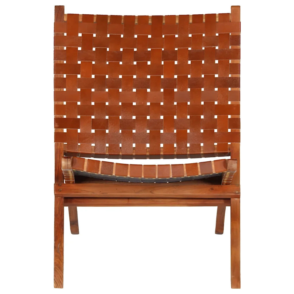 Sedia Pieghevole a Strisce Incrociate Marrone in Vera Pelle CFW8736578