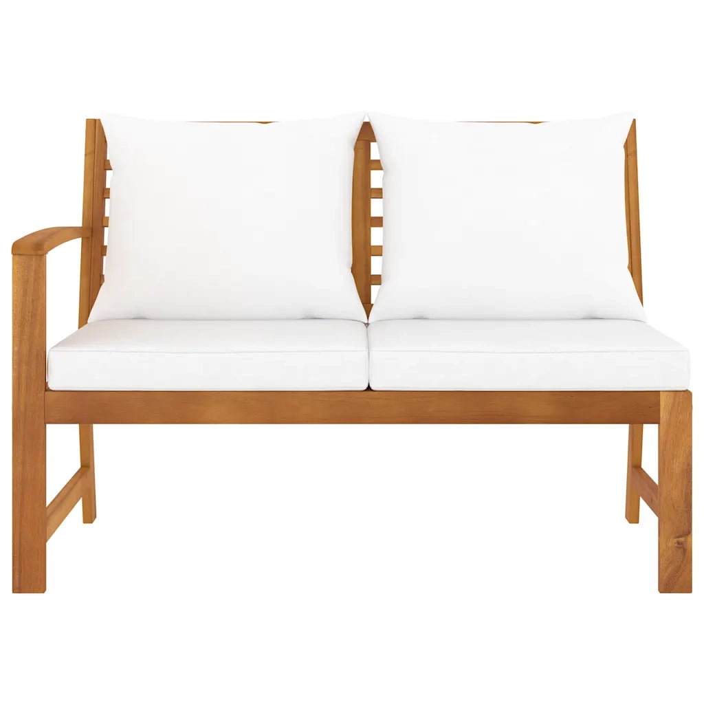 Panca da Corridoio-Sgabello-Panca da esterno 114,5 cm con Cuscino Crema in Legno di Acacia