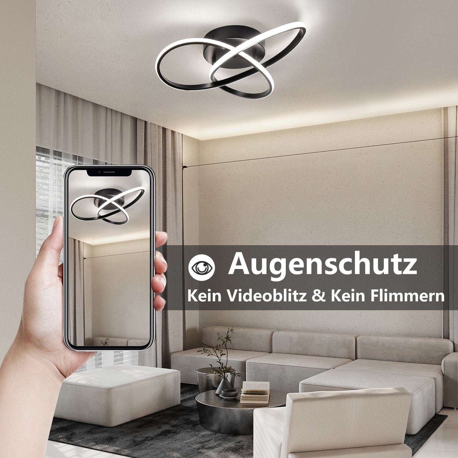 ZMH Lampada da soffitto LED di design nero 40 cm con intensità dimmerabile