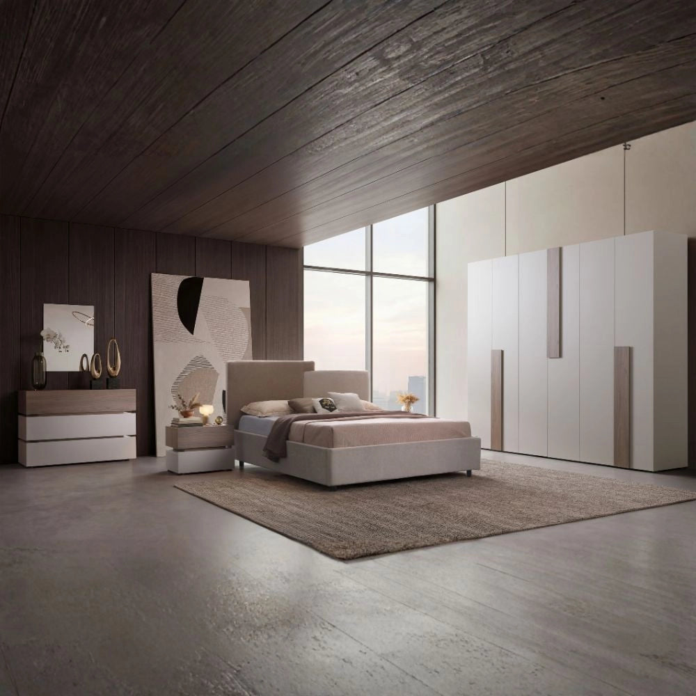 Camera da Letto Malena con Letto Contenitore e Armadio 6 Ante Grigio Chiaro e Vanguard
