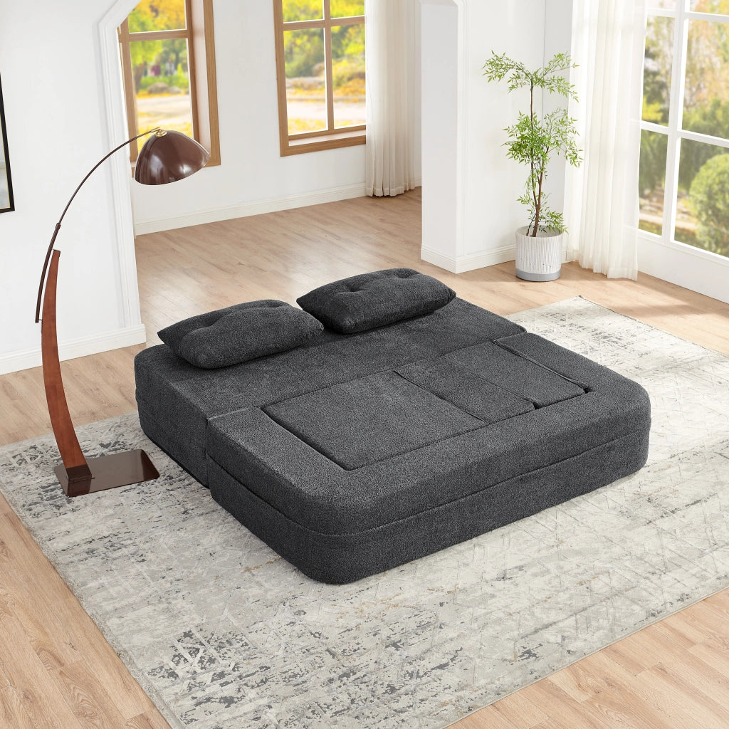 Divano modulare convertibile senza montaggio con tasche laterali in tessuto grigio scuro 199 × 194 × 39 cm