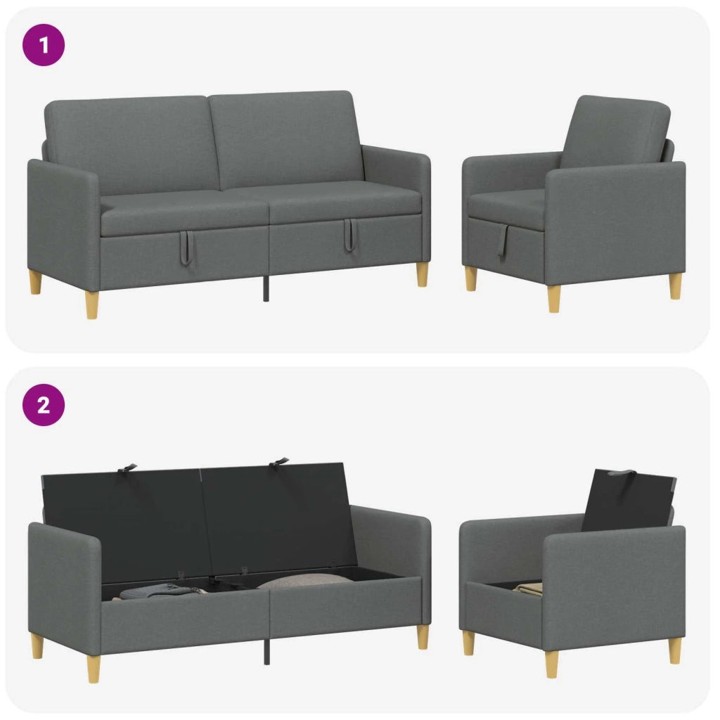 Set di Divani con Storage 2 pcs Grigio Scuro Poliestere 3429205