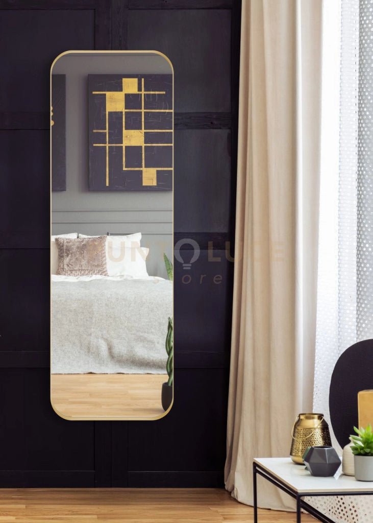 BRITNEY SPECCHIO DA PARETE CON CORNICE SPORGENTE CON GANCI X INSTALLAZIONE ORIZZONTALE E VERTICALE 50X150 ORO