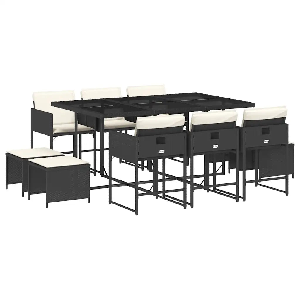 vidaXL Set da Pranzo da Giardino 11 pz con Cuscini in Polyrattan Nero