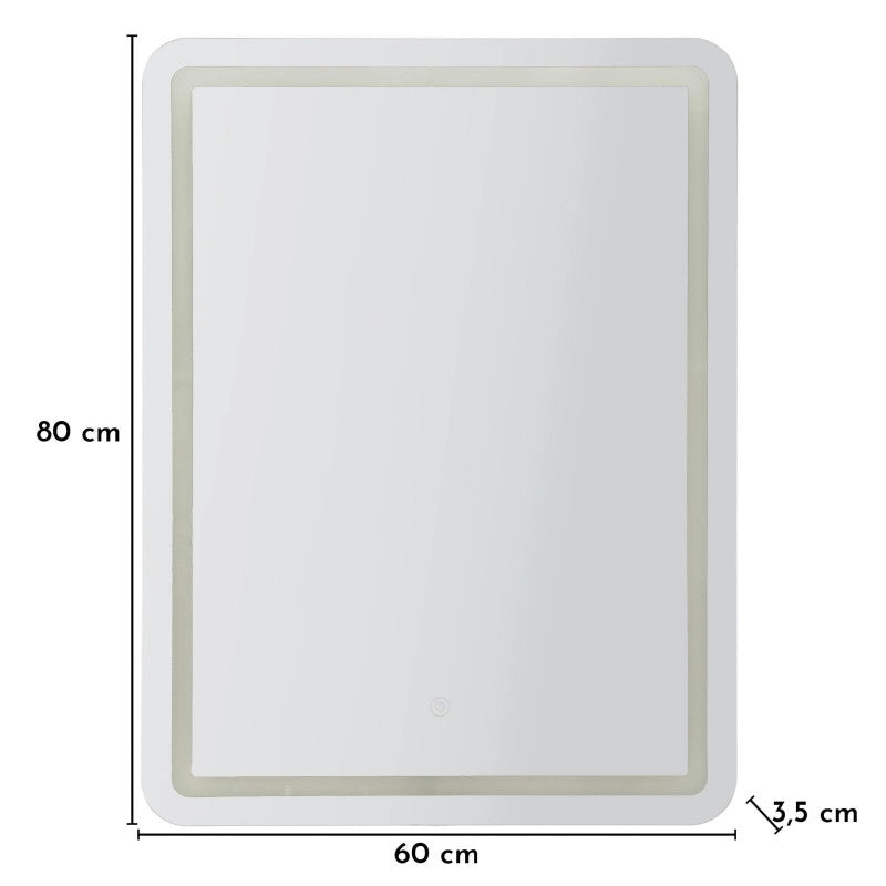Specchio Da Muro Led Simple Rettangolare cm 60x3,5x80 (luce Con 3 Temperature Di Colore)