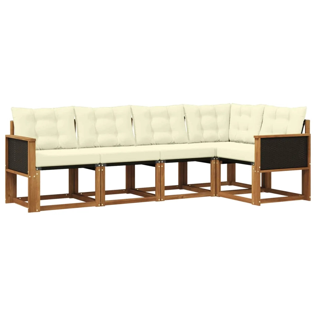 Set di divani da esterno con cuscino 5 pcs Naturale e Crema