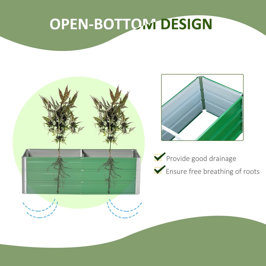 Fioriera da Giardino Senza Fondo con 2 Aree di Coltivazione 125x47x40 cm in Acciaio Verde