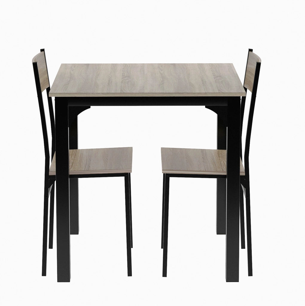 Set da pranzo con tavolo e 2 sedie 70x70x75 cm; MDF con PVC e metallo naturale