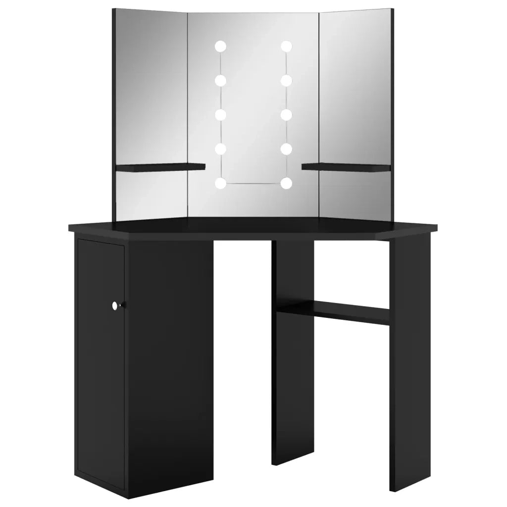 Tavolino da Trucco-Toeletta Angolare con LED Nero 111x54x141,5 cm