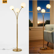 Piantana da Terra a 3 Luci Sfera G9 Lampada di Design per Interni Bronzo con Interruttore a Pedale Luce Salotto Soggiorno 230V