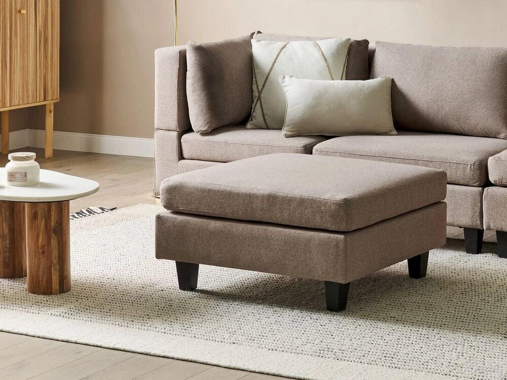 Ottomano imbottito in tessuto moderno Elemento di divano modulare Poggiapiedi quadrato Poliestere imbottito Marrone Minimalista Moderno
