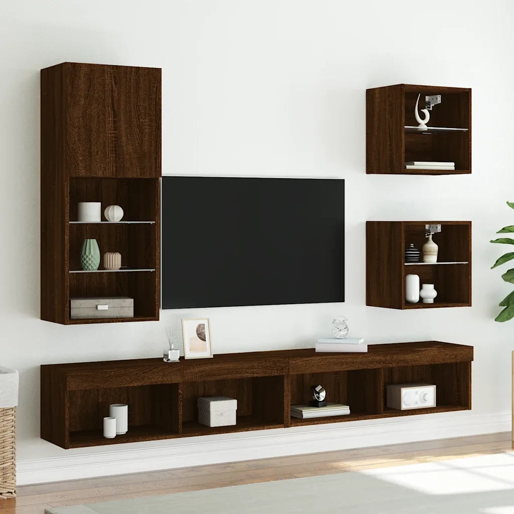 Comodino con Luci LED a Parete Rovere Marrone 837076