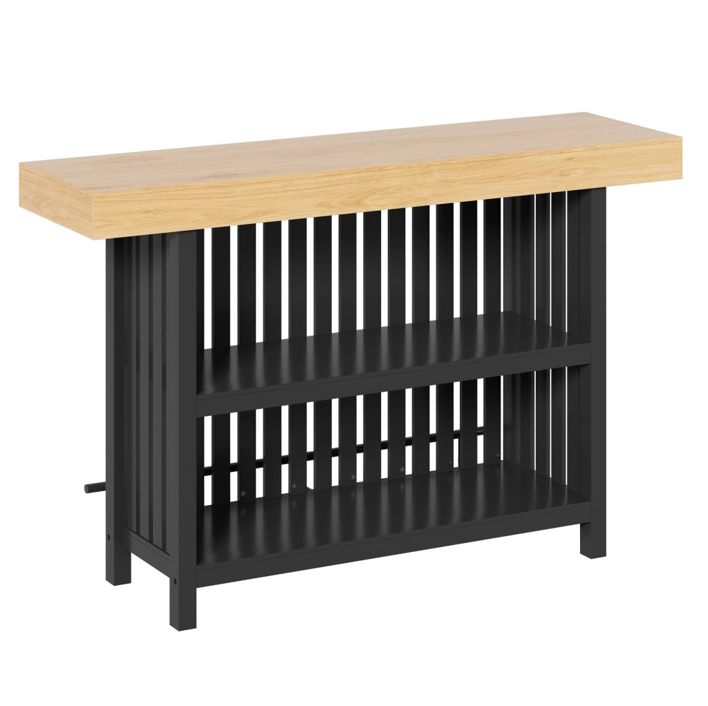 Tavolo da bar 160x40x105 cm con poggiapiedi e 2 ripiani in MDF nero