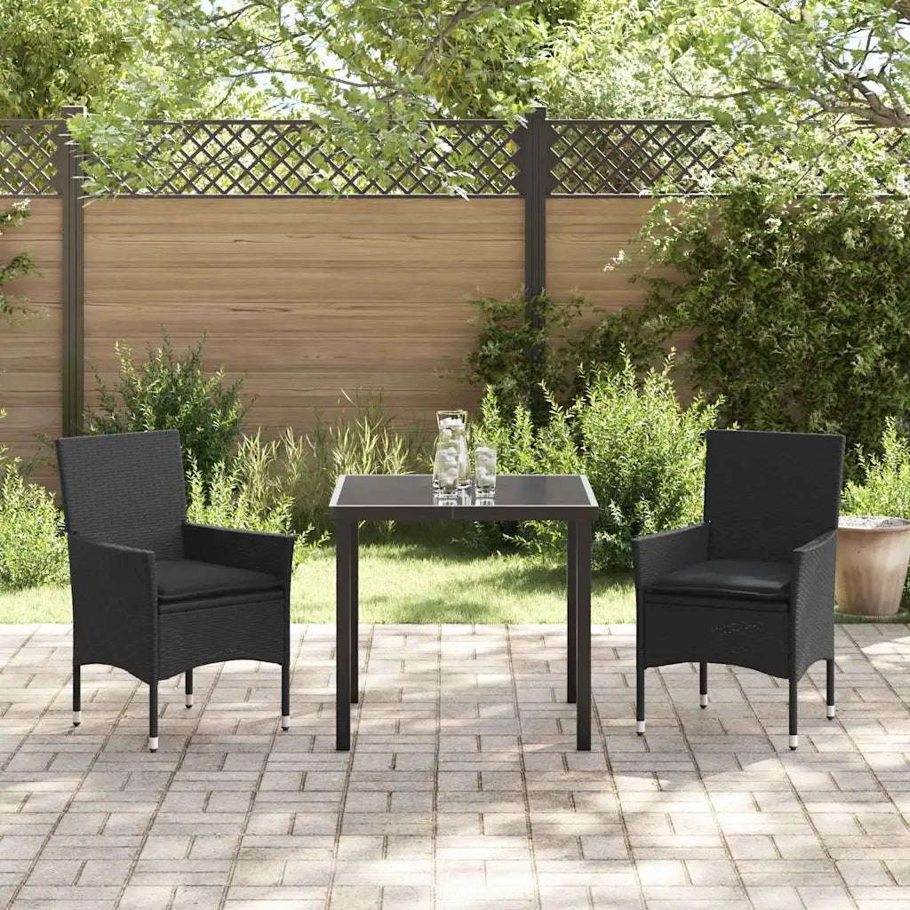 Set da Pranzo per Giardino con cuscino 3 pcs Nero polyrattan 3379772