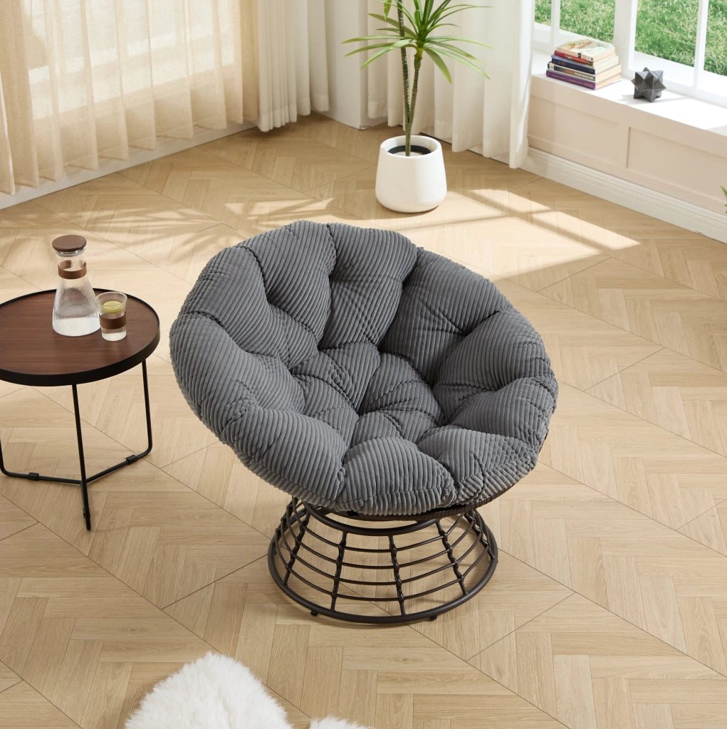 Poltrona Papasan girevole 360° con cuscino grigio Ø92 cm