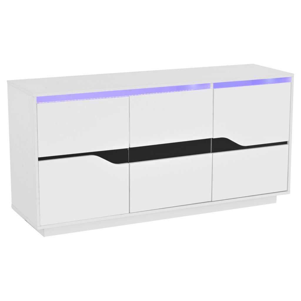 Credenza e madia con LED, 3 ante e ripiani regolabili, per soggiorno, in truciolare, bianco e nero, 140 × 40 × 70 cm
