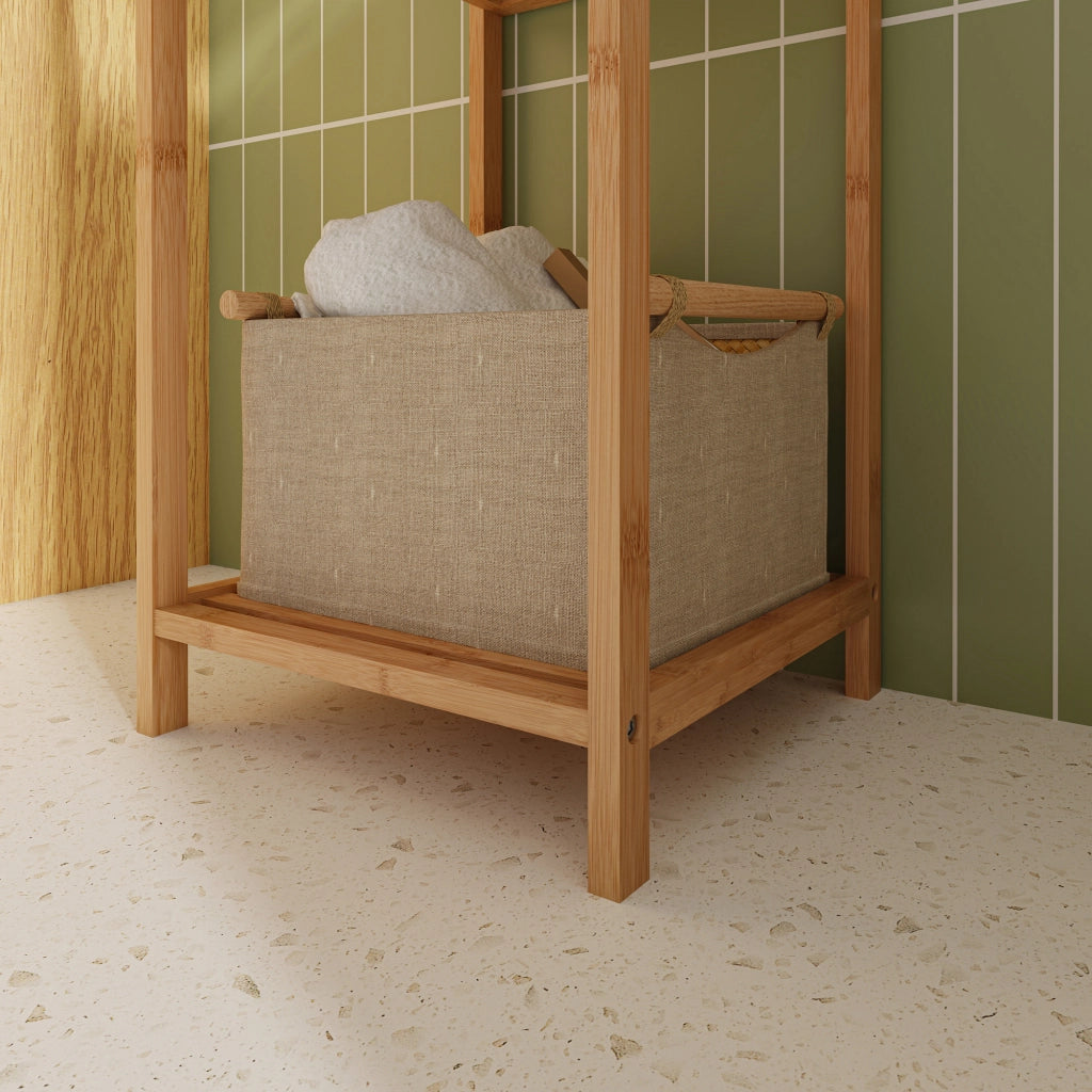 Scaffale da Bagno Anun in Bambù con 4 Scomparti Aperti 128 x 30 x 30 cm - Color Naturale [en.casa]