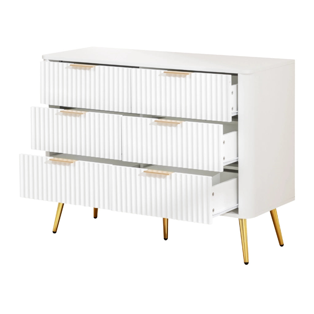 Cassettiera bianca a 6 cassetti in MDF con guide soft-close e gambe da 20 cm