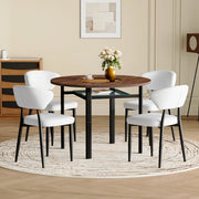 Tavolo da pranzo rotondo moderno per 4 persone con 4 sedie bianche, piano in MDF e vetro, marrone e bianco, 100 cm