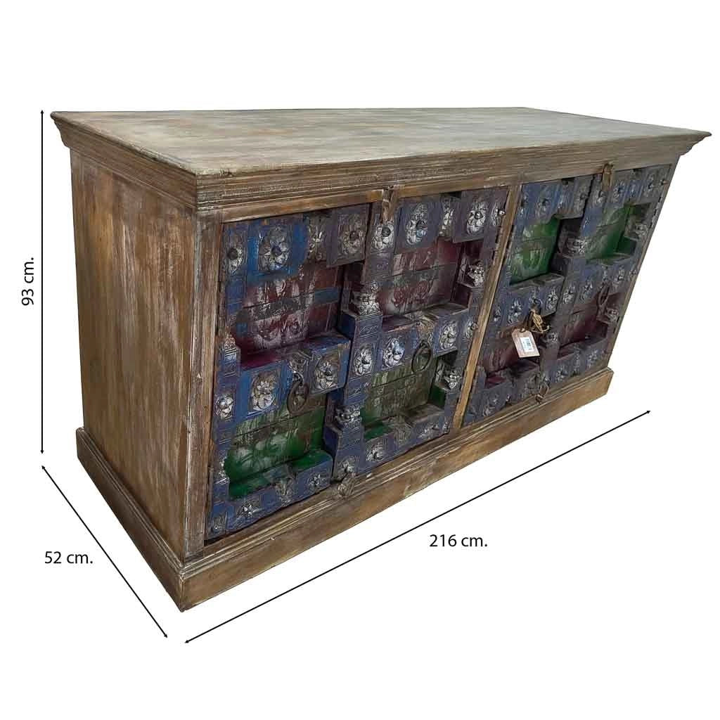 Credenza in legno artigianale marrone 216x52x93h