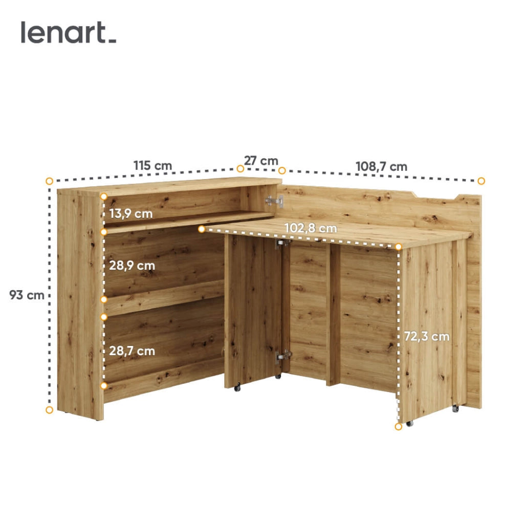 Lenart scrivania richiudibile Off. Concept cm115x27-136x93H destra Rovere