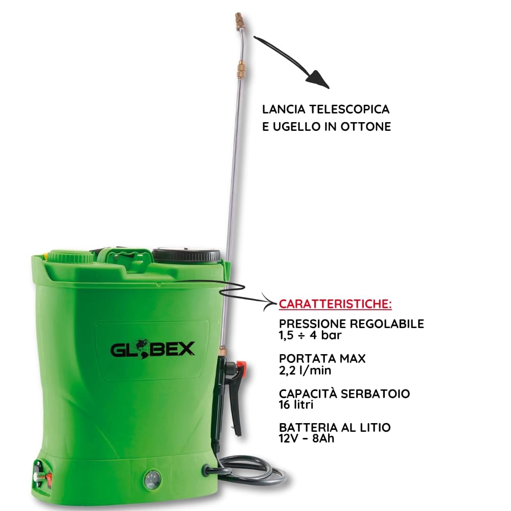 Globex POMPA IRRORATRICE A BATTERIA  lt. 16-12V 8 AH LITIO