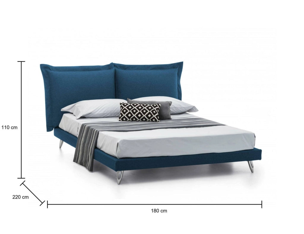 Letto matrimoniale Anatoly, Letto fisso in tessuto con piedini, Made in Italy, adatto per materasso 160x190 cm, Blu