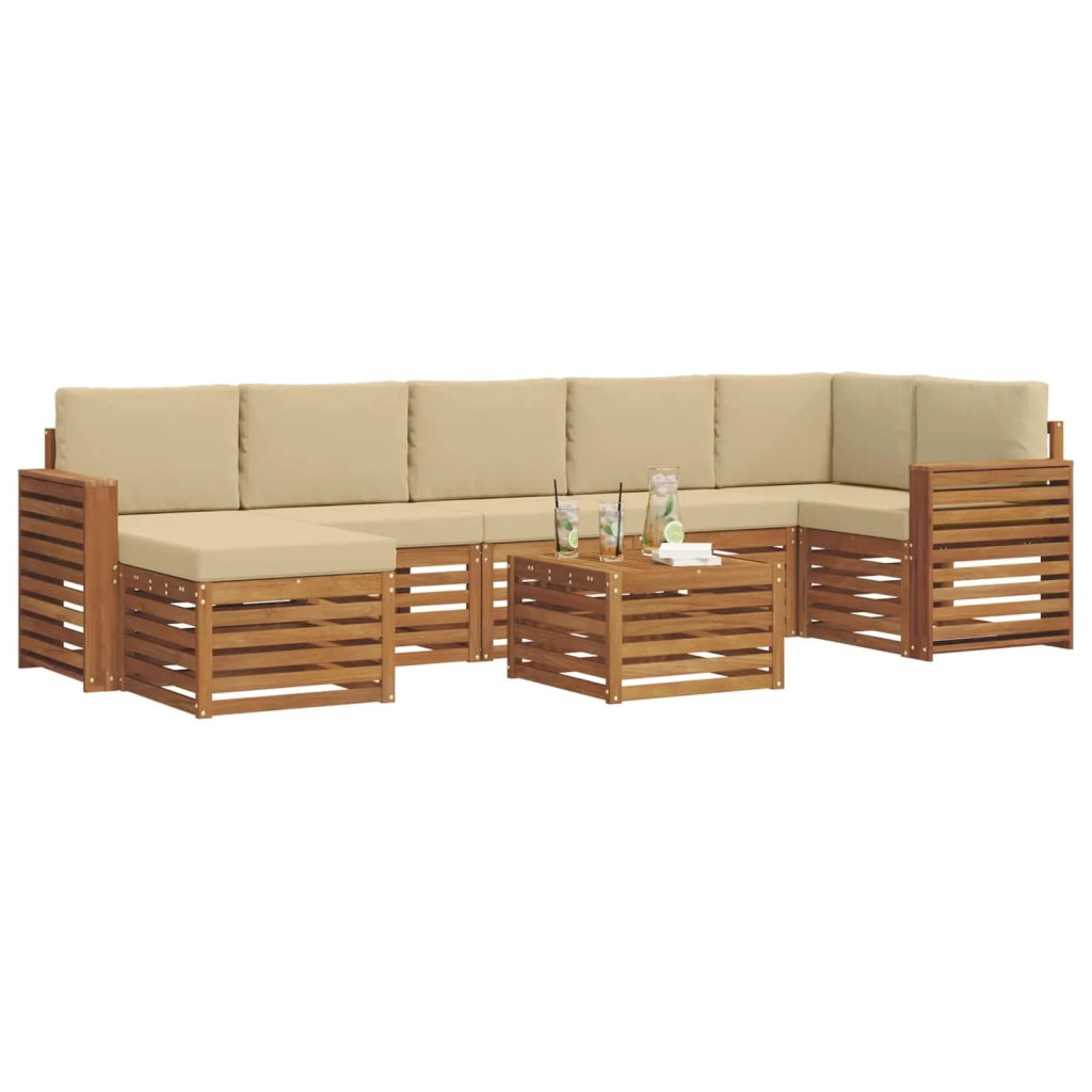 Set di divani da esterno con cuscino 8 pcs Naturale e Beige