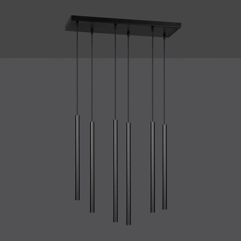 Lampadario 6 Luci Moderno Shu Acciaio Nero E Paralumi A Cilindri Sottili