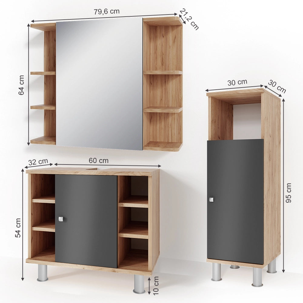 Vicco Set mobili bagno Rovere 3 parti