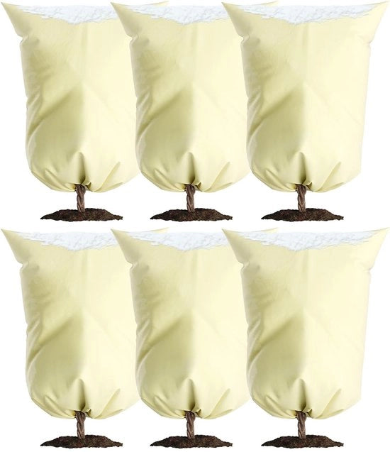 Copertura invernale per piante, 6 pezzi 60 x 80 cm copertura per piante in vaso, sacchetto di protezione per piante come palme da appartamento, piante da balcone, tenda, impermeabile per copertura per piante, beige