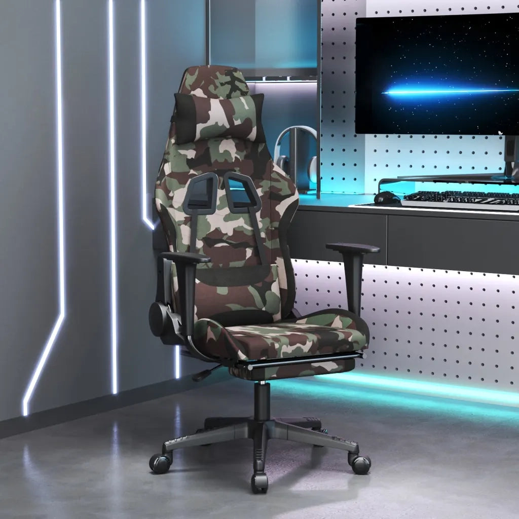 Sedia da Gaming con Poggiapiedi Mimetico e Nero in Tessuto 3143752