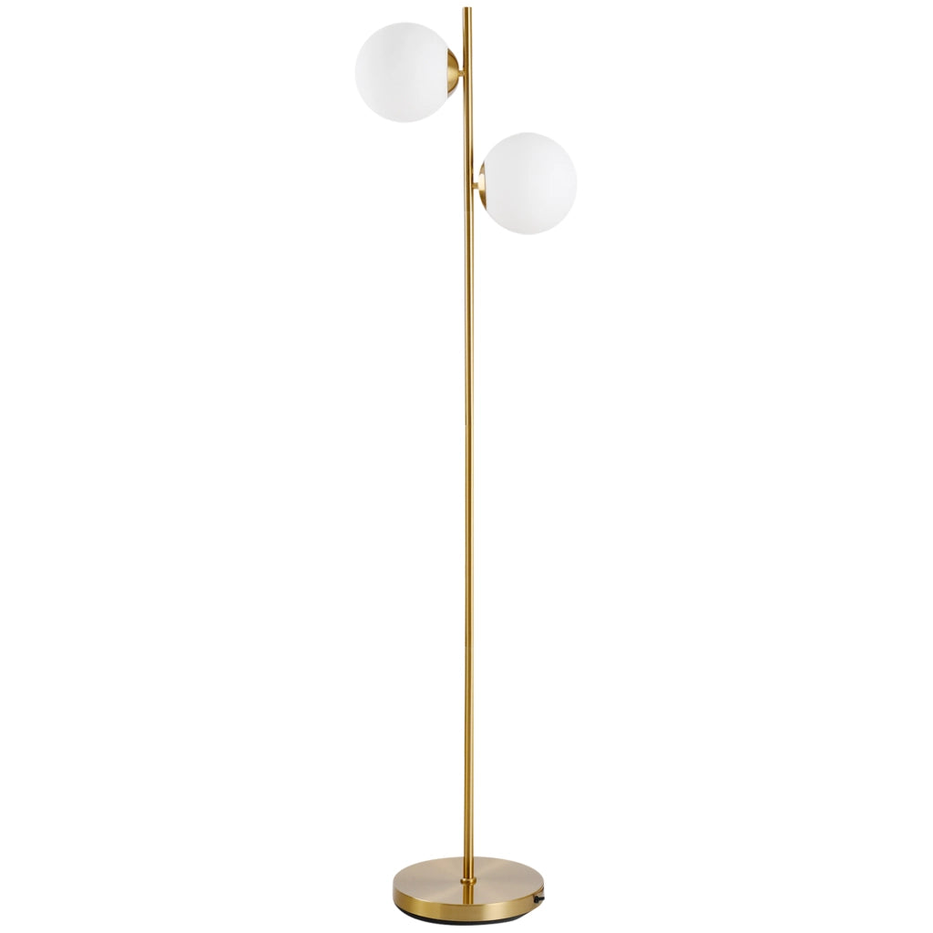 Lampada da Terra con 2 Luci e Paralumi a Sfera, Interruttore a Pedale e Attacco E27, ?28x165 cm, Oro