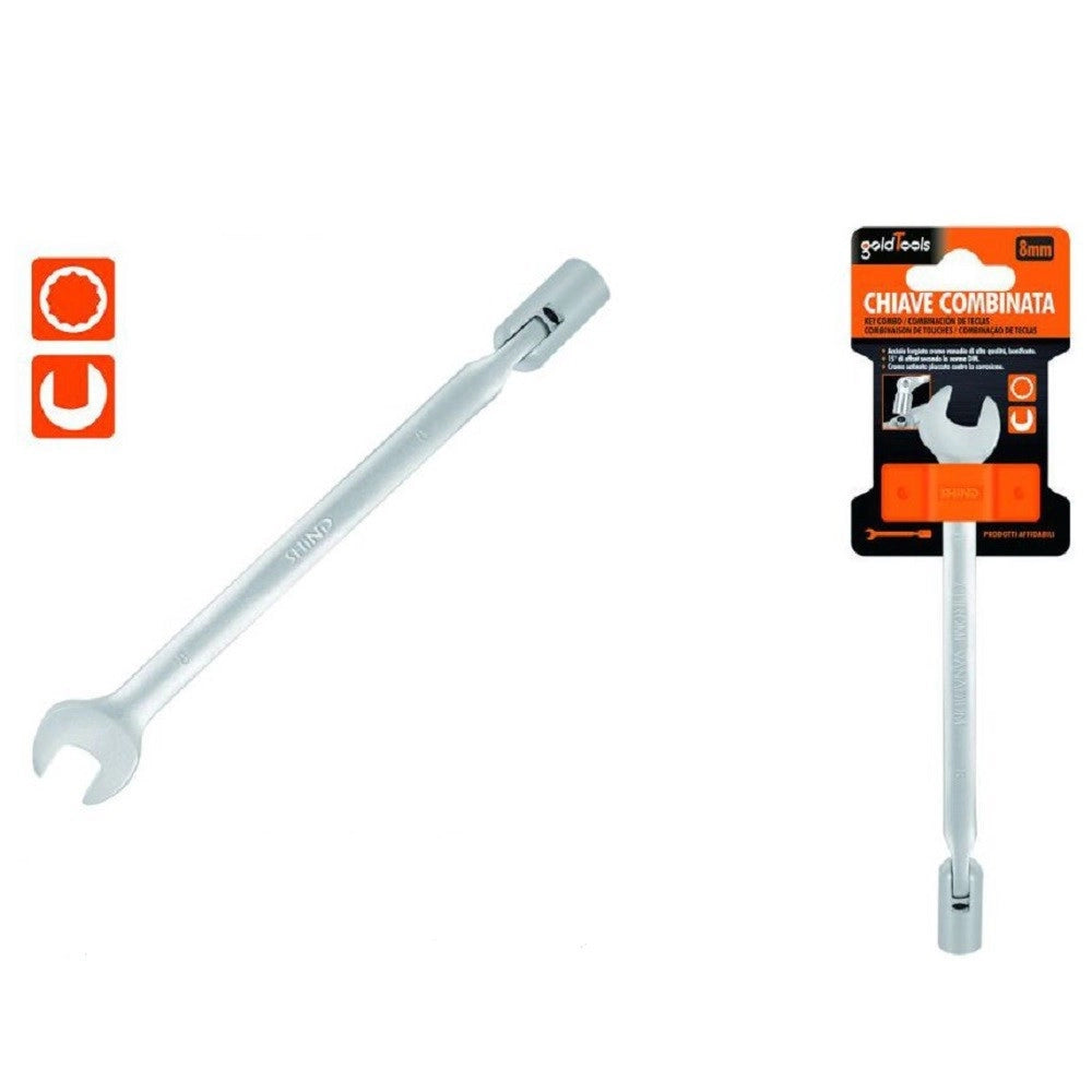 Trade Shop - Chiave Combinata 8 Mm Fissa E A Bussola Poligonale Con Snodo Cromo Vanadio 97556 -