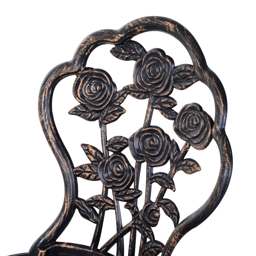 OKWISHSet Bistrot da Giardino 3 Pezzi con Tavolo e 2 Sedie, Foro per Ombrellone, Metallo Bronzo