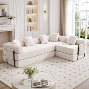 Divano modulare convertibile con tasca laterale e moduli combinabili, per soggiorno, in Corduroy, Beige