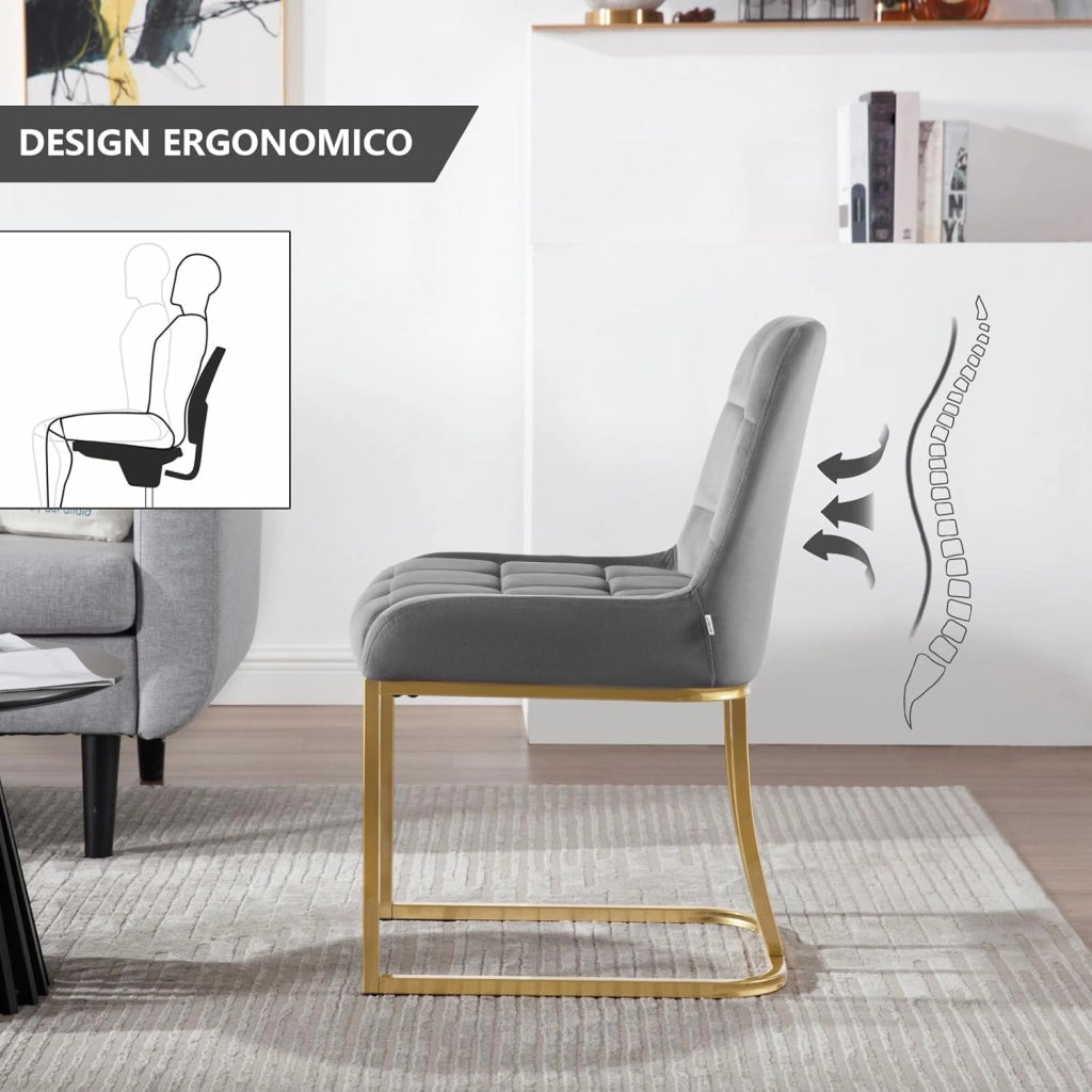 Set di 4 Sedie da Cucina Moderna, Sedie per Sala da Pranzo con Schienale, senza Braccioli, Poltroncine Imbottite Sedie da truccocon Gambe in MetalloDorato, in Velluto EZS32dgr-4 Grigio scuro