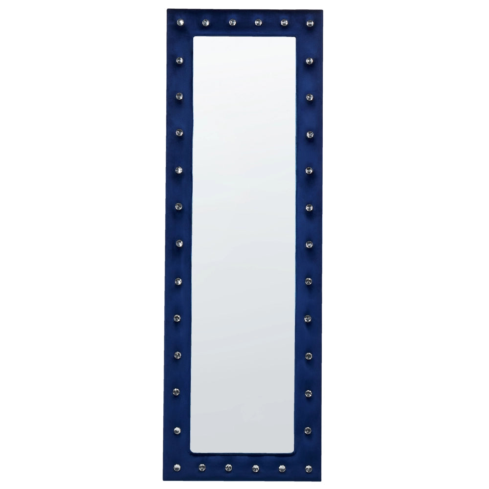 Specchio da terra in velluto blu 50 x 150 cm cornice decorativa strass con supporto glamour da terra sospeso per armadio camera da letto soggiorno