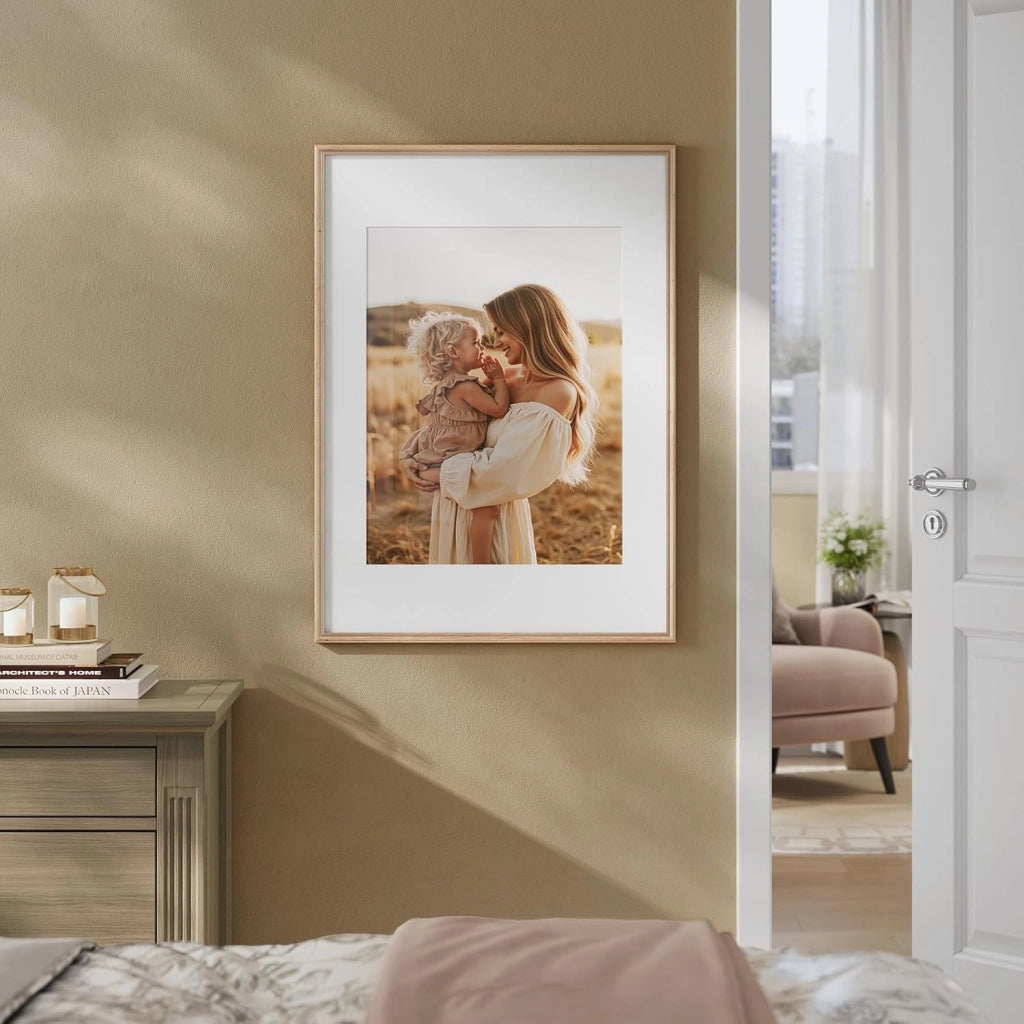 Set di 5 Cornici Foto 50x70 cm con Passepartout, Portafoto da Parete e Tavolo, Verticale o Orizzontale, in Legno Massiccio, Oro