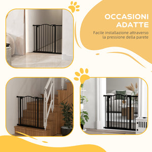 Cancelletto per Cani Estensibile 74-87x78 cm con 2 Blocchi e Chiusura Automatica in Metallo e Plastica Nero