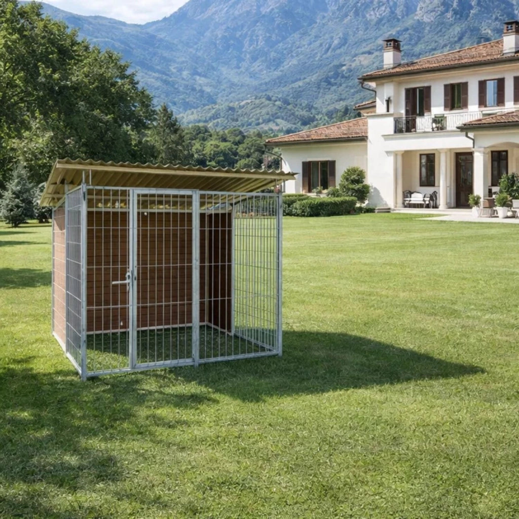Box per cani da esterno coperto e retro in legno zincatura a caldo da 200x300xh180 cm