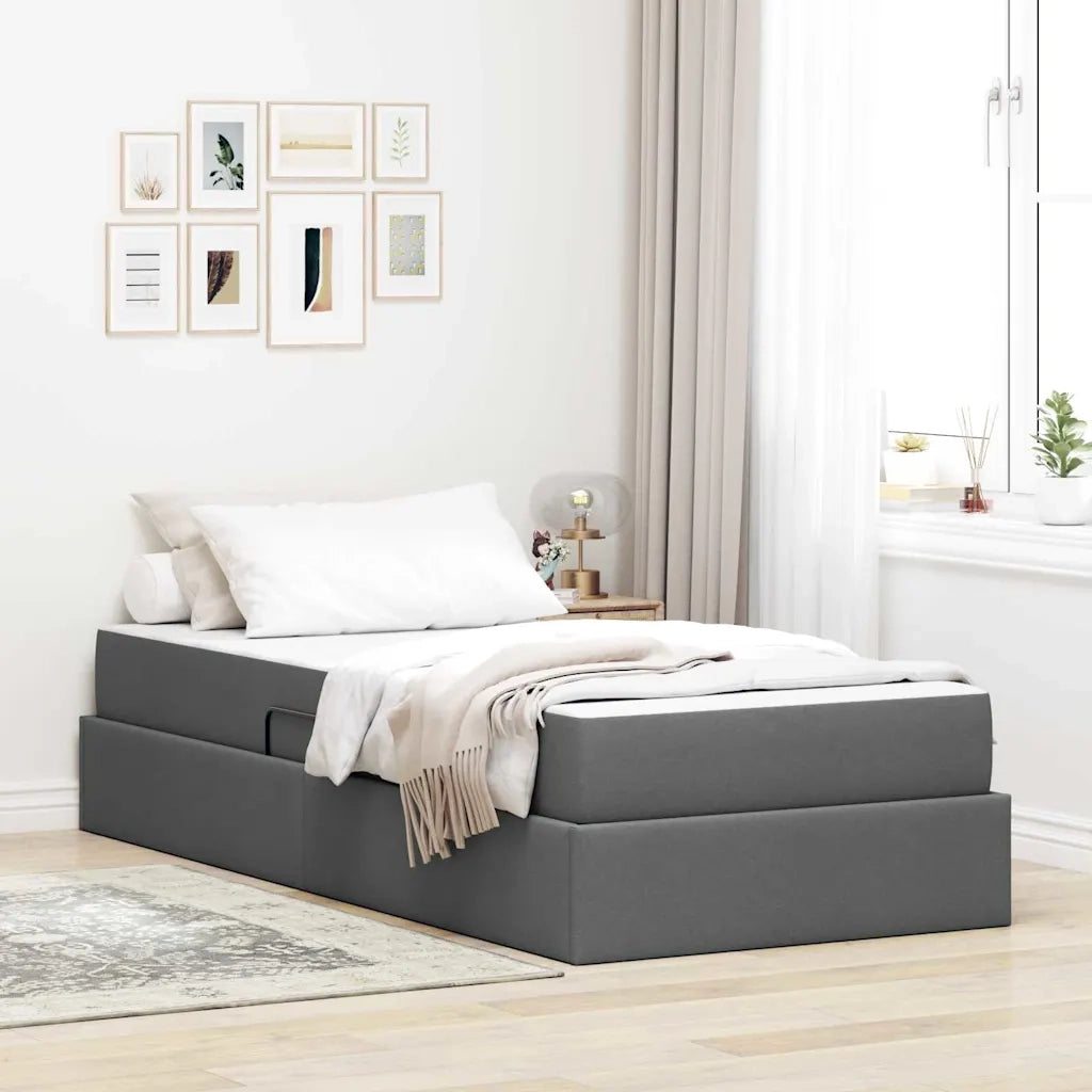 Letto con contenitore e materasso Grigio scuro 90 x 200 cm
