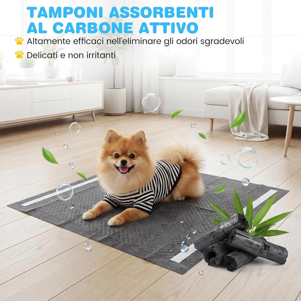 Tappetini Igienici per Cani al Carbone Attivo, 6 Strati Impermeabili per Addestramento Pipì Cani e Conigli, Rapido Asciugatura, Usa e Getta per Interni ed Esterni, 60x60cm