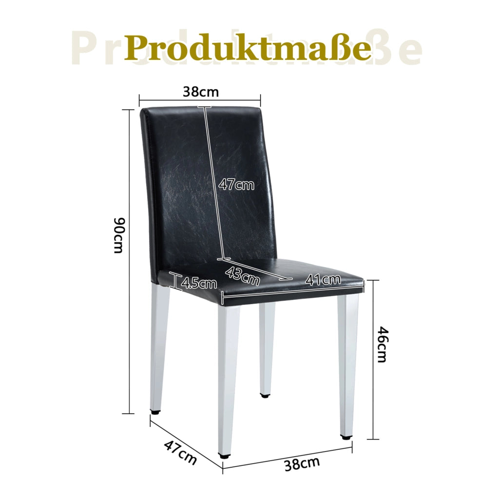 SEDIA da pranzo moderna Set da 4 pezzi 90 cm Nero/Argento in PU e metallo