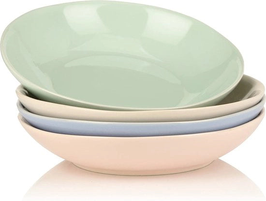 Set di 4 piatti di zuppa in porcellana ovale da 8 pollici per insalata, dessert e servizio (21,5 * 21,5 * 4,5 cm)