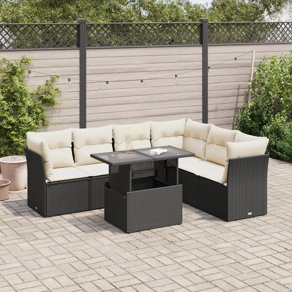 Set Divani da Giardino con Cuscini 7pz Nero Polyrattan 3326167