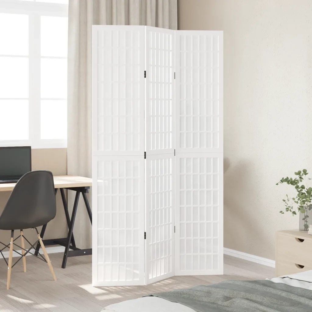 Divisorio Ambienti | Divider per stanze | Paravento 3Pannelli Bianco Legno Massello di Paulownia
