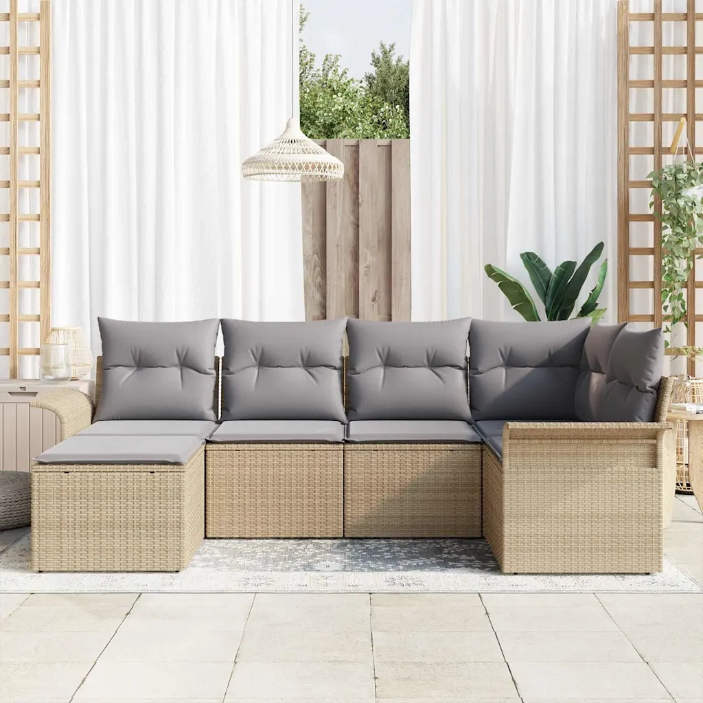 Set Divano da Giardino con archiviazione 6 pcs Beige polyrattan
