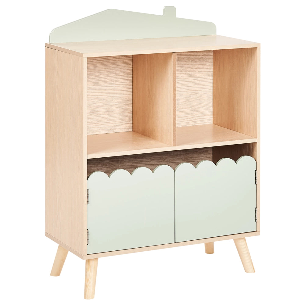 Scaffale 1 ripiano portaoggetti per la cameretta dei bambini in legno di pino MDF con gambe in legno chiaro