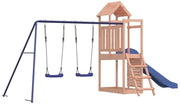 Struttura di Gioco in Legno per Esterno - Scala con Scivolo - Due Pianali Oscillanti - Parete a Blocchi - Area di Sabbia - Adatta a Bambini di 3-8 Anni